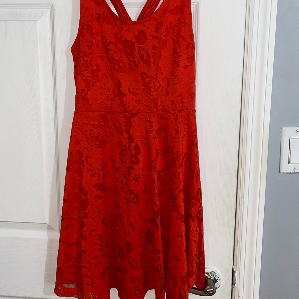 red floral dress